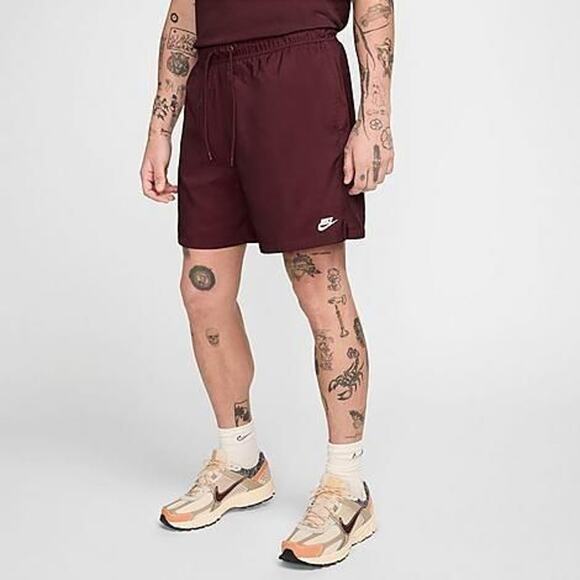 Nike Men's Club Flow Relaxed-Fit 6" Drawstring Shorts Burgundy Large